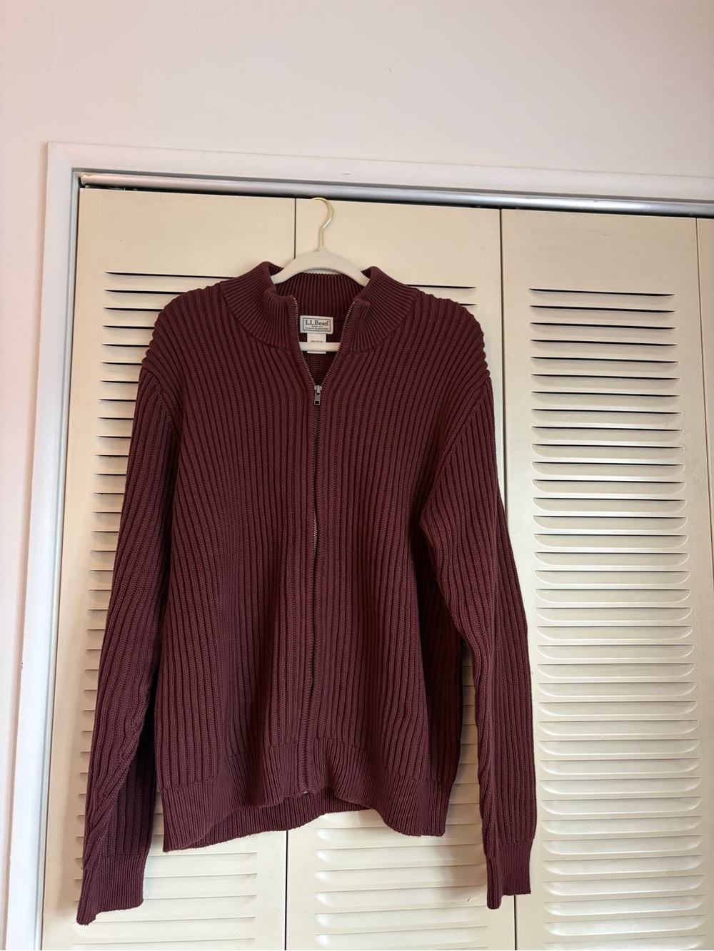 L.L. Bean Men's Full-Zip Ribbed Sweater - Wine
